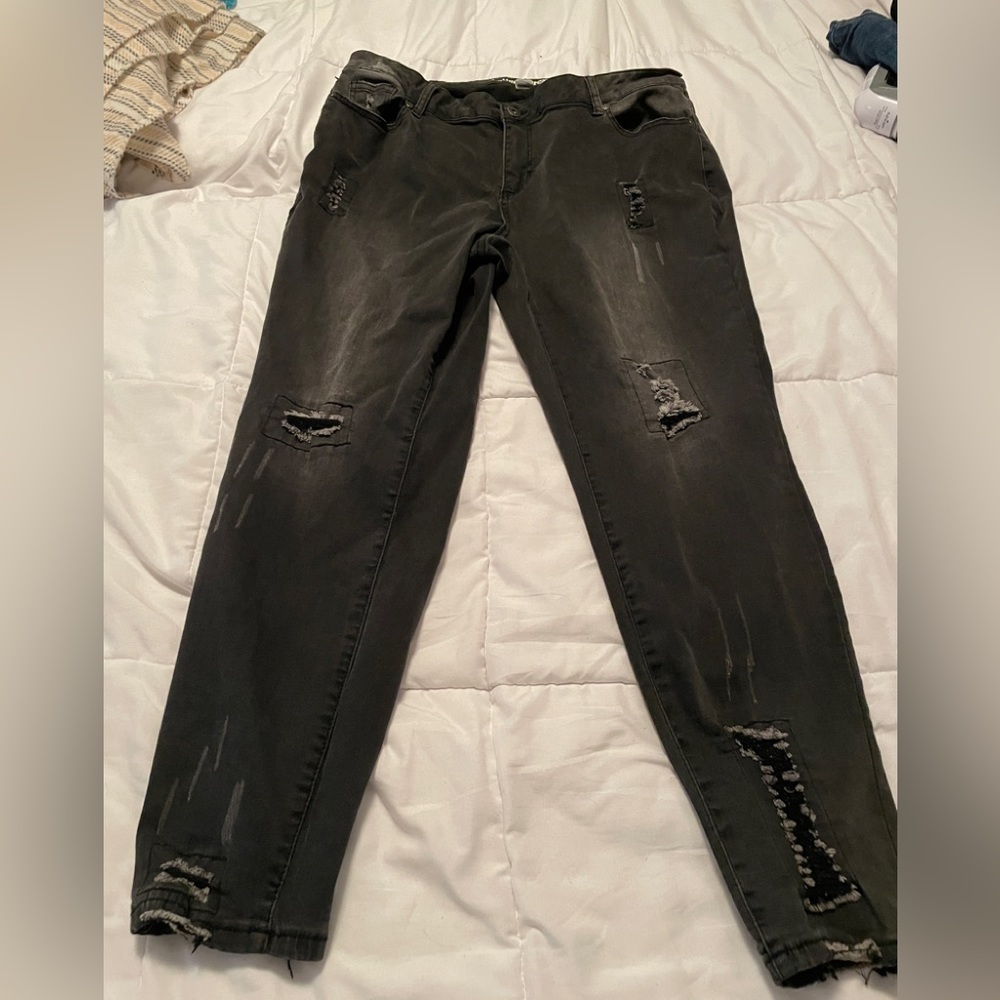 Indigo, thread company, size 18, black, distressed, jeans